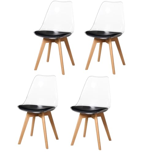 Uderkiny Juego de 4 sillas de Comedor Modernas, Transparente Sillas de Comedor Tapizadas en Tela,Nordicas Sillas Pack 4 para Cocina Comedor Dormitorio (Negro/Cuero, 4)