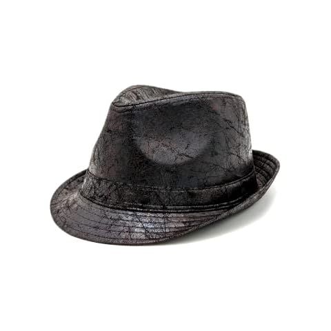 Sterzeal® Leather Look Trilby hat for Men Unisex Distressed Cracked Vintage Trilby hat Short Brim Jazz hat Fedora hat porkpie (as8, numeric, numeric_6_and_3_quarters, numeric_6_and_7_eighths, Small) Cover