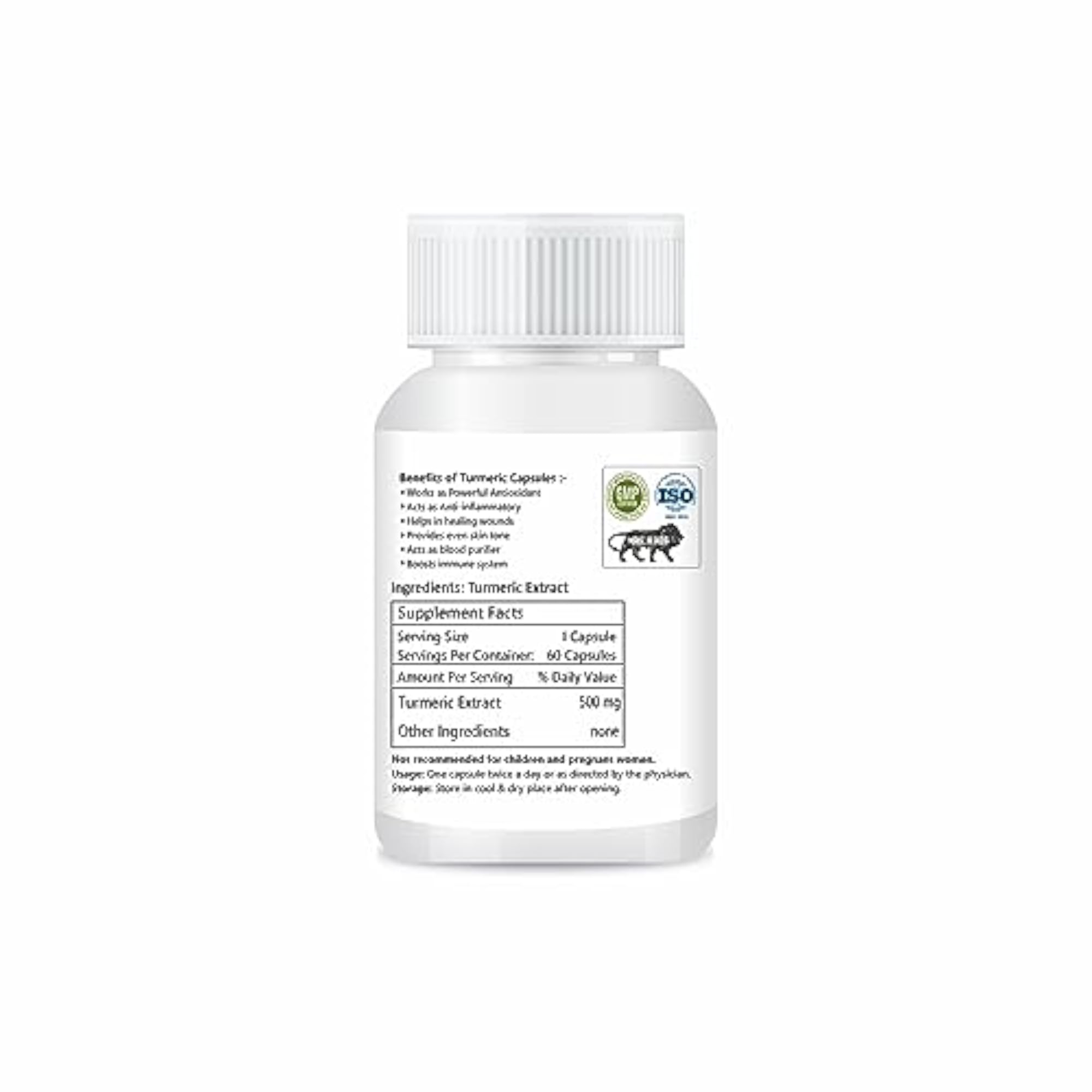 Pure Turmeric Capsules with Curcumin, 60 Count