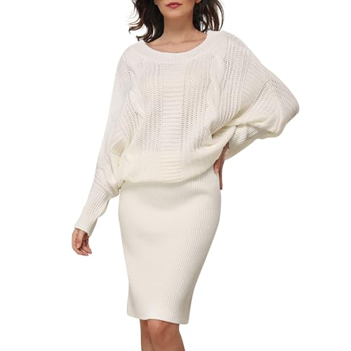 Generisch Strickkleid Damen Lang Figurbetontes Rundhals Damenkleid Elegant Pulloverkleid Langarm Pulli Herbst Winterkleider Freizeitkleid Sweater...