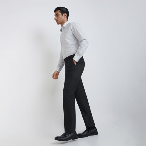 Image of Park Avenue Men Regular Fit Checks Pattern Poly Viscose Blend Flat Front Formal Trouser