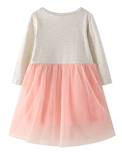 Image of Girls Cotton Long Sleeve Casual Cartoon Appliques Striped Jersey Dresses