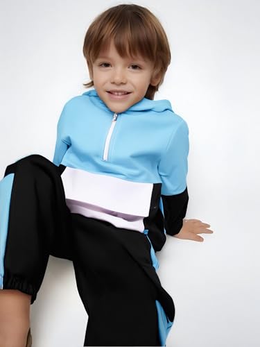 Image of Azmxynol Boys Clothes Kids Little Boy Color Block Half Zip Hoodie & Jogger Pants 2 Piece Outfit Set,4-12 Years