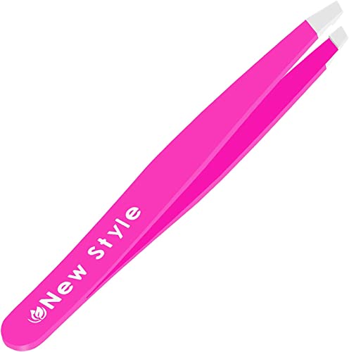 New Style Tweezers for Women and Men – Precision Professional Stainless Steel Slant Eyebrow Tweezer - Hair Remover for Eyebrows, Facial Hairs, Chin, Brow Shaping, Pink