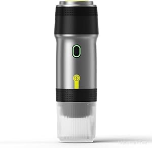 Cafetera Espresso Portátil, Máquina de Café Eléctrica con Autocalentamiento, USB y Cargador de Coche, Mini Cafetera con Cápsula NS y Café Molido para Camping, Senderismo, Oficina, Plata