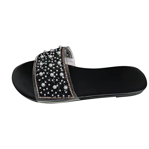 Zapatos de mujer con lentejuelas de estrás planos, suaves, sandalias y pantuflas unisex Ultra-Soft Slippers Slides Playa Pantuflas Compensadas, Sandalias con punta cerrada, Negro , 40 EU Cover