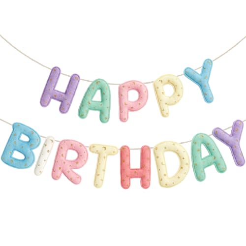 Image of Mindsoft Felt Happy Birthday Garland Rainbow Banner Reusable Happy Birthday Sign Party Supply for Party Decor (Macaron Color,Candle)