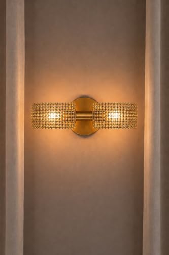 Image of Antique Modern Double Golden Brass Wall Light with Golden Crystal Acrylic Glass Shade Hanging Sconce Lamps Minimalist Design for Bedroom Living Room Bathroom Bedside Vanity Hall Home Decor Hotel Bar