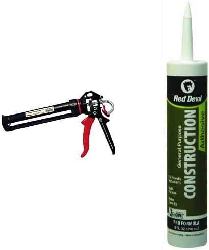 Red Devil 3989 - Pistola de calafateo de 9 pulgadas, relación de empuje 26:1 y 077606, adhesivo de construcción de uso general, color blanco