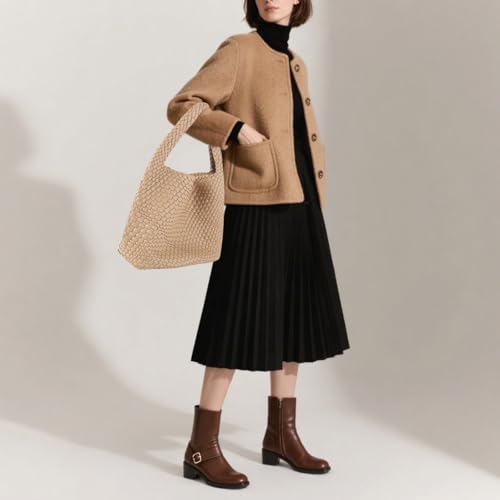 Image of Woven Tote Bag For Women, Large Vegan Leather Travel Handbag, Casual Work Shoulder Bag, Underarm Commuter Hobo Bag With Purse