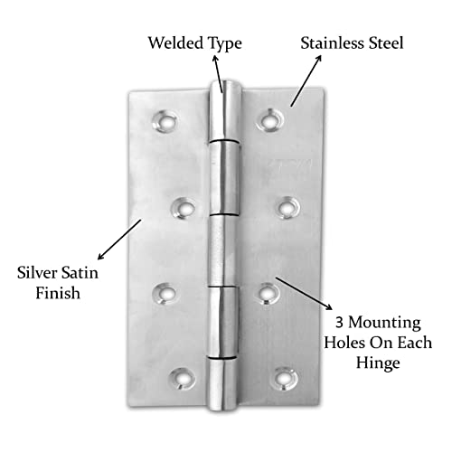 Image of Atom 40 Pcs, Stainless Steel Door Butt Hinges | 5 Inch x 12 Gauge /2 mm Thickness, Soft Close Hinge /kabja for Door, Window, Cabinet, Closet, Cupboard, Wooden Box (Silver Satin Finish, HNG-5X12)