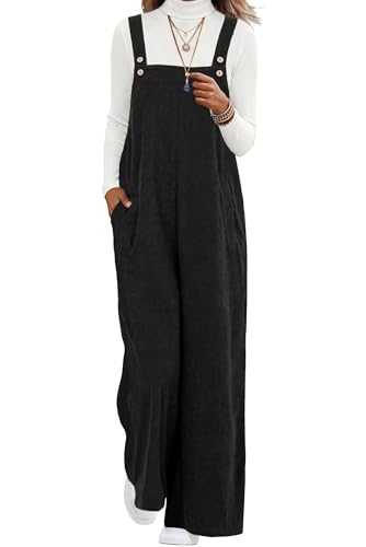 Lepunuo Womens Corduroy Jumpsuits Casual Black Rompers for Women Plus