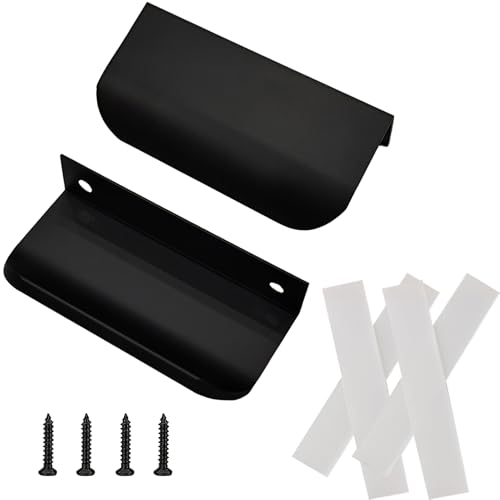 Poignées noires adhésives pour armoire | Lot de 5 barres plates cachées de 8 cm