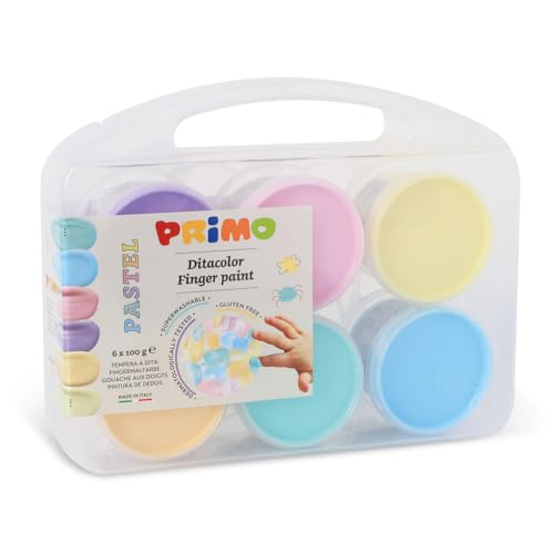 PRIMO- Maletín de Colores para Niños +2Años Primera Infancia, Témperas para Pintar con Dedos 100g 6 Colores Témpera Pintura Papelería Manualidades Dermatológicamente Testada Vuelta al Cole MadeinItaly