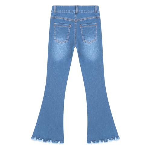 Linjinx Kids Girls Ripped Flared Bell Bottom Jeans Raw Hem Elastic Waisted Denim Pants with Bowknot4