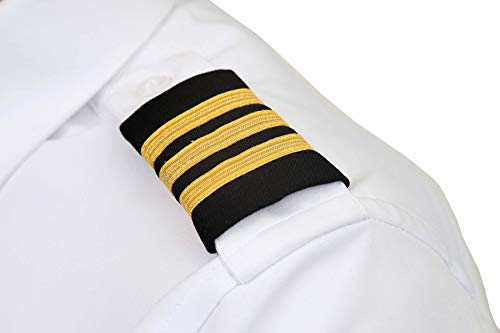 A Cut Above Uniforms Epaulets | Fits Snugly Around the Epaulet Strap of Your Pilot Shirt | Black and Gold (4 Stripe + Anchor)