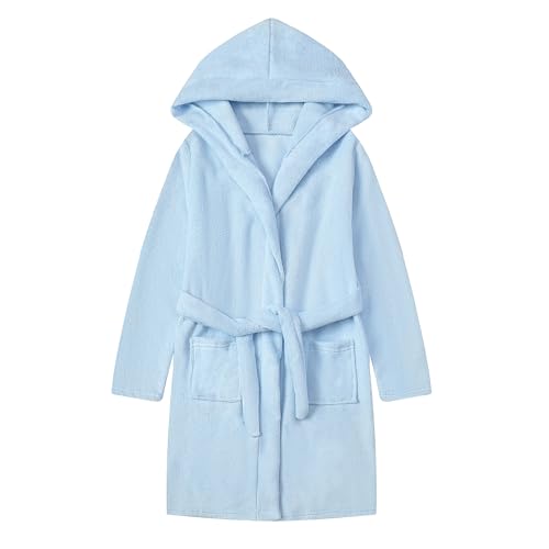 Umeyda Kids Terry Cloth Bathrobe Boys Girls Soft Hooded Towel Cotton Robe, Blue, 9-10 Years = Tag 160
