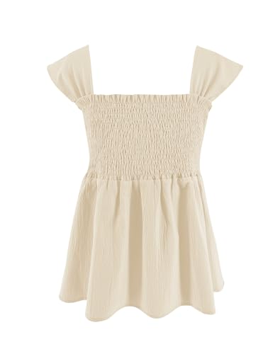 Image of Bingerlily Girls Summer Casual Tops Square Neck T Shirts Cute Smocked Top Tees