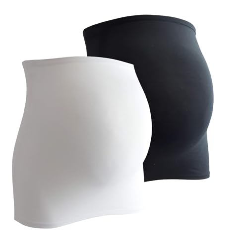 Preisvergleich Produktbild mama band Schwangerschaft Bauchband für die Babykugel im Doppelpack Rückenwärmer und Shirtverlängerung für Schwangere Elastische Umstandsmode Schwarz / Weiß 32-38