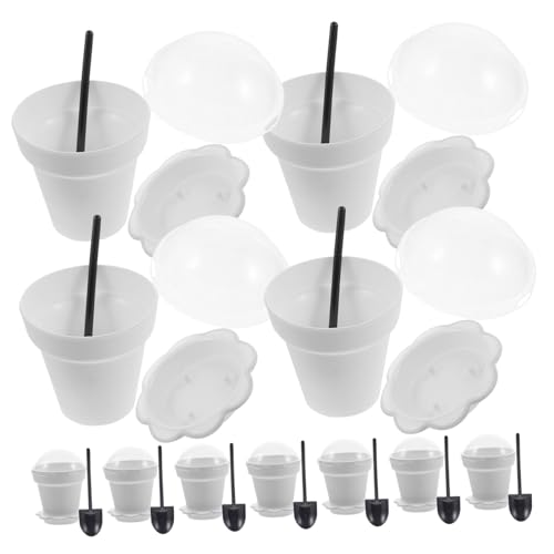 HEALLILY 20PCS Flower Pot Dessert Cups Creative Plastic Ice Cream Containers for Mousse Yogurt Pudding White with Lid Random Color Shovel for Parties Events -  E390W2287ZS02P8CX2