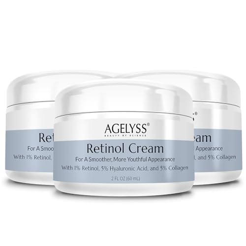 Agelyss Retinol Face Cream - 1% Retinol - Collagen Hyaluronic Acid - 2 Fl Oz - 60mL - Pack of 3