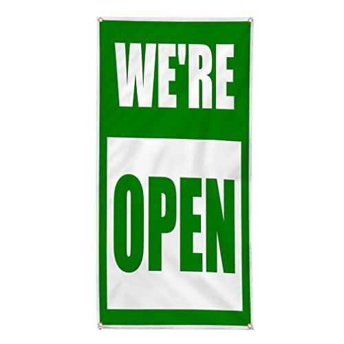 Vertical Vinyl Banner Multiple Sizes We're Open Lifestyle Outdoor Weatherproof Industrial Yard Signs 4 Grommets 36X24Inches #TOP11