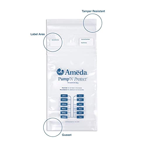 image for Ameda Pump'N Protect Breast Milk 6oz Storage Bags, 50pc, Resealable Br