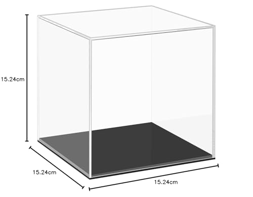 Cliselda Vollständig zusammengebaut Acryl Vitrine Schaukasten mit Schwarzer Basis für Modellautos, Figuren | 15 x 15 x 15cm | Transparent