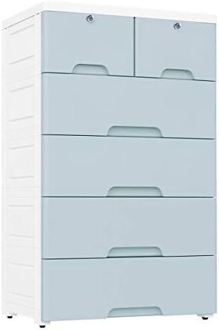 Nafenai Plastic Drawers Dresser,Storage Cabinet with 6 Drawers,Closet Drawers Tall Dresser Organizer for Clothes,Playroom,Bedroom Furniture,Blue-Grey