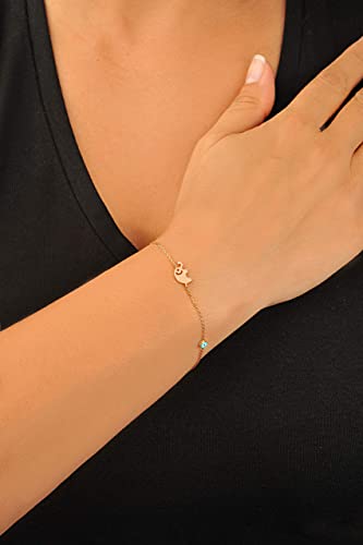 14K Gold Elephant Evil Eye Bracelet For Women, Dainty Gold Sideways Elephant Bracelet, Lucky Symbol Multiple Charms On Cable Chain, Evil Eye Bracelet For Women Girls, Bridesmaid Gift #TOP2