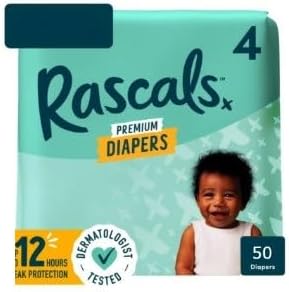 Rascal + Friends Premium Diapers, Size 4, 50 Count (Two Packs of 25)
