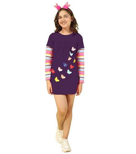 Image of KYDA KIDS Girls 100% Cotton Long T-Shirt | Regular Fit Full Sleeves Top