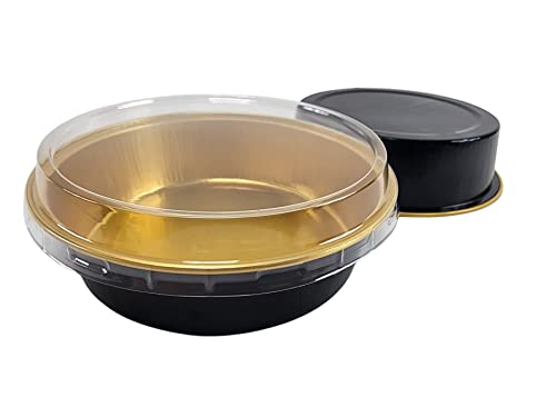 Kitchendance 8 Oz. Colored Smooth Wall Dessert Pan- Perfect For Individual Cakes, Tarts Pies And Flan #A42 - Pack Of 100 (With Lids, Black And Gold) #TOP2