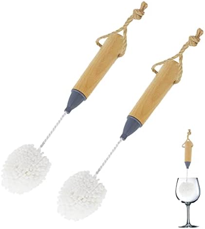 SINOLOFTY Wine Glass Cleaning Brushes 2 Pack Flute and Stemware Tipped Bottle Washing Soft Foam Non Scratch Bristle Cleaner Tool for Champagne, Whiskey, Flask, Drinking Bottle, Vase and Glassware