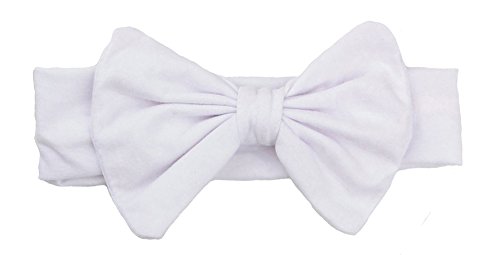 stylesilove Baby Kids Girls Handmade Soft Fabric Stretch Turban Big Knot Bow Headband (2-Pack, White)