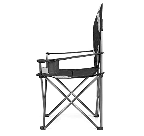 Hyfive Folding Camping Chairs Heavy Duty Luxury Padded with Cup Holder High Back - Black - 1 Chair