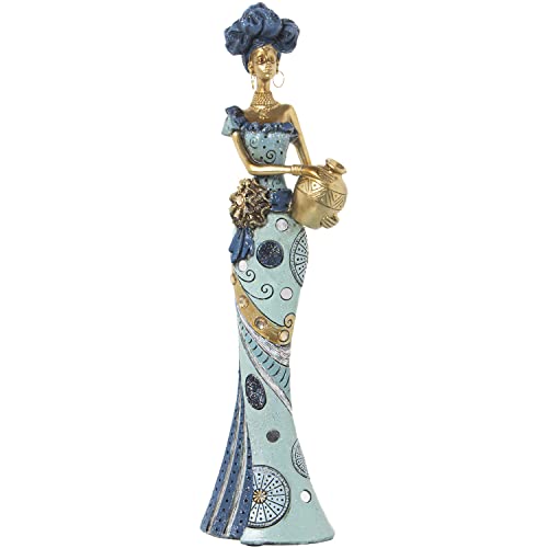 Statue africaine design bleu et doré 46cm, idée cadeau déco idéale