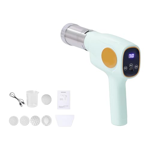 BRJX ハンドヘルド電動ヌードルメーカー 家庭用DIYパスタマシン USB充電式 5種類の麺型 大容量 手持ち自家製麺メーカー お手入れ簡単 取り外し可能 ステンレス鋼 ワイヤレス うどん ラーメン そば 麺類 パスタ作り (ブルー,本体 + ステンレス