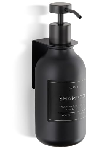 Shower Shampoo Dispenser Wall Mounted – Refillable 16.9 oz Black Bottle with Stainless Steel Pump & No-Drill Adhesive Holder – Soap Dispenser for Bathroom (1 X Black) - image 1