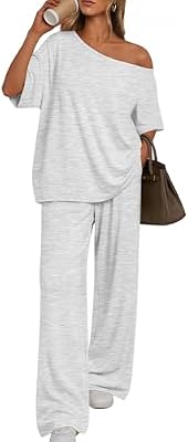 Trendy Queen Womens 2 Piece Lounge Sets Oatmeal Grey M