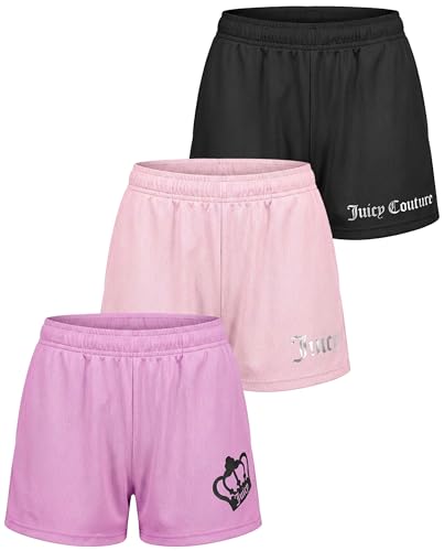 Juicy Couture 3 Pack: Womens 3 Mesh Shorts Athletic Running Workout Gym Yoga Dance Sports Active Casual Summer with Pockets- Set 4 M