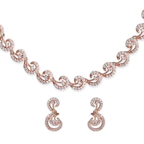 Image of Rubans Necklace Set American Diamond Cubic Zirconia Jewellery Gift for Women & Girls