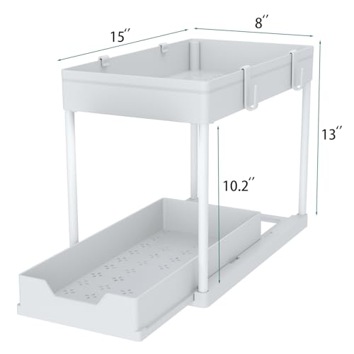 DEKAVA Cabinet, 2 Pack Under Sink Organizer, 2 Tier Sliding Bathroom Kitchen Organizer, Large White ABS Baskets, Easy Install & Clean by DEKAVA - Image 6