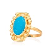 Anillo de turquesa, anillo de plata turquesa, anillo de plata de ley 925 con piedras preciosas. Anillo de plata para mujer con baño de oro de 24 quilates. Anillo de plata azul con baño de oro.