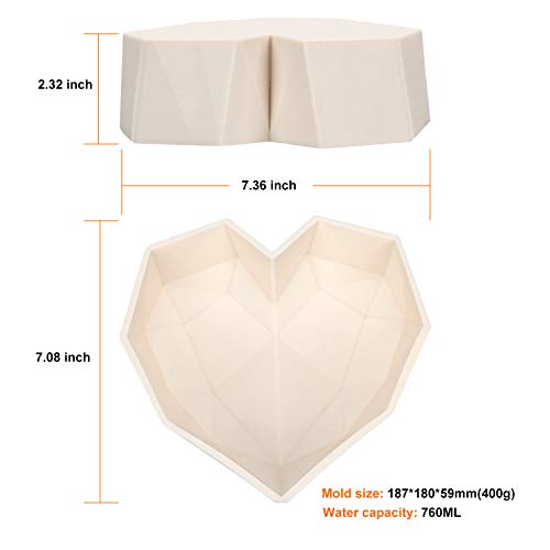 image for OTU Valentine's Day Diamond Heart Love Mousse Cake Mold Trays, Silicon