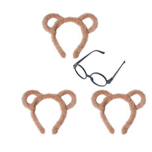 Bwerfuet 4Pcs Chipmunks Costumes Accessory Sets 3 Ears Headband and 1 Round Glasses Frame for Halloween Party Cosplay