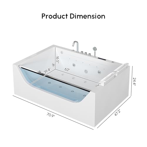 Foto de Bañera de hidromasaje rectangular de 70.8 pulgadas para 2 personas con control de termostato cascada y burbujas hidráulicas (contemporánea) (imagen 3)