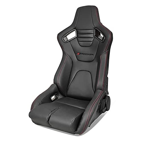 IKON MOTORSPORTS, Universal Bucket Racing Seat Left Driver Side with Dual Slider, Black PU Leather Reclinable