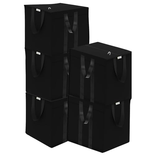 JD FRESH 85 Liters 5 Pcs Nylon Storage Bag for Clothes/Moisture Proof Clothes Storage Bags with Zipper & Handle/Multi-Purpose Underbed Storage Bag/Storage Organizer for Blanket/Bedsheet/Toy - (Black)