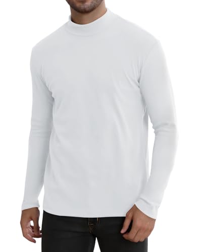 UNQPJUS Men's Mock Turtleneck Shirt Long Sleeve Slim Fit Thermal Undershirt Stretch Base Layer White